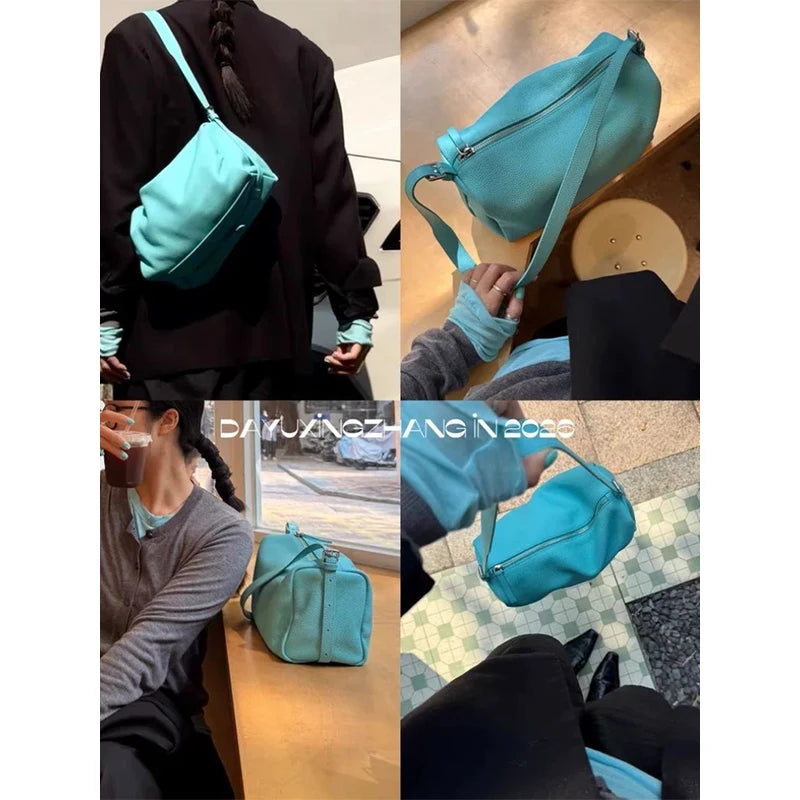 Minimalist Lychee Pattern Square Pillow Bag for Women – Korean Shoulder Bag