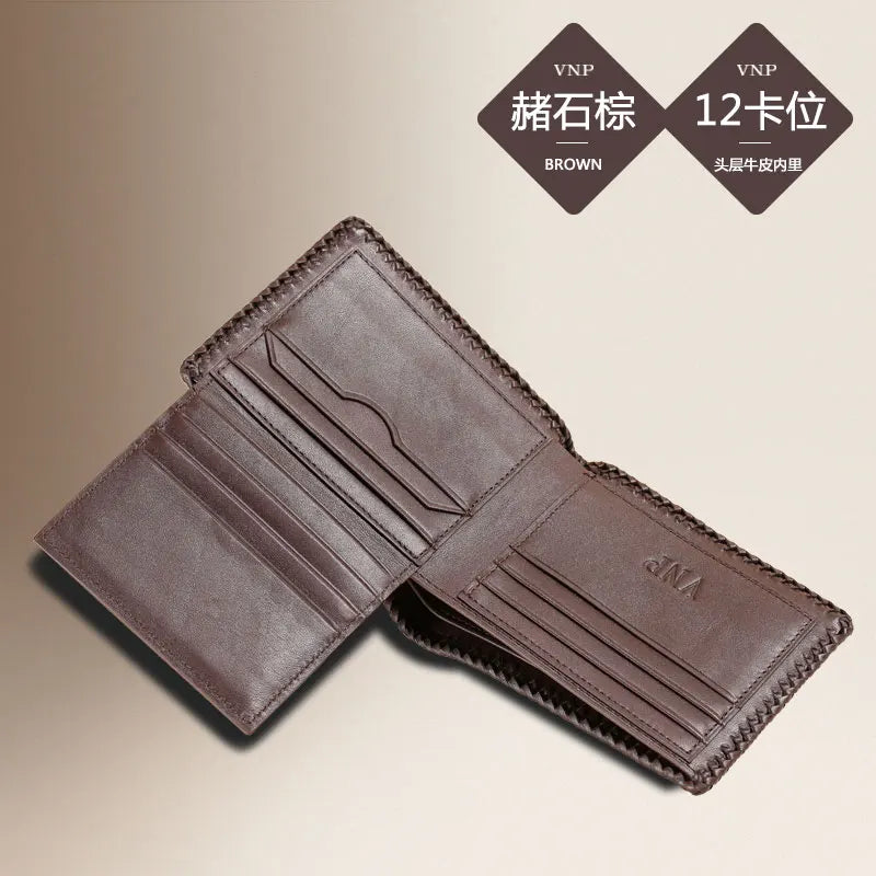 Hand-Woven Crocodile Leather Men's Bifold Wallet – 9 & 12 Card Slots