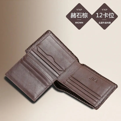 Hand-Woven Crocodile Leather Men's Bifold Wallet – 9 & 12 Card Slots