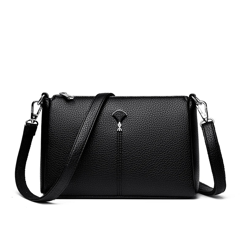 Leather Crossbody Bag for Women – 3-Layer Elegant Shoulder Purse