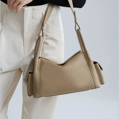 Genuine Cowhide Leather Hobo Shoulder Bag – Pebbled Minimalist Style