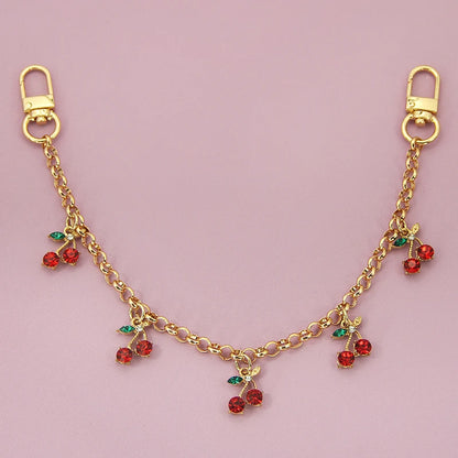 Crystal Cherry Bag Charm Chain with Dual Gold Clips