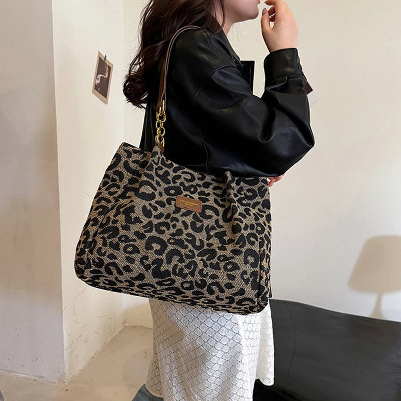 Leopard Print Tote Bag for Women – Large Capacity Shoulder Handbag