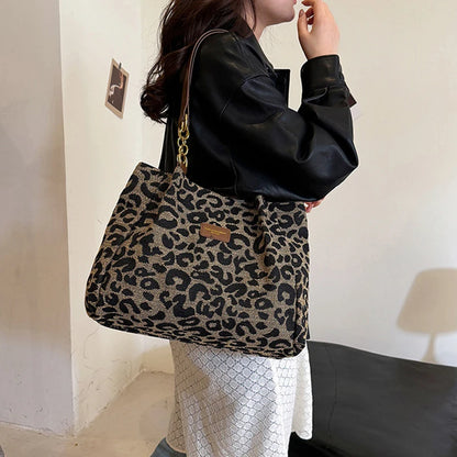 Leopard Print Tote Bag for Women – Large Capacity Shoulder Handbag