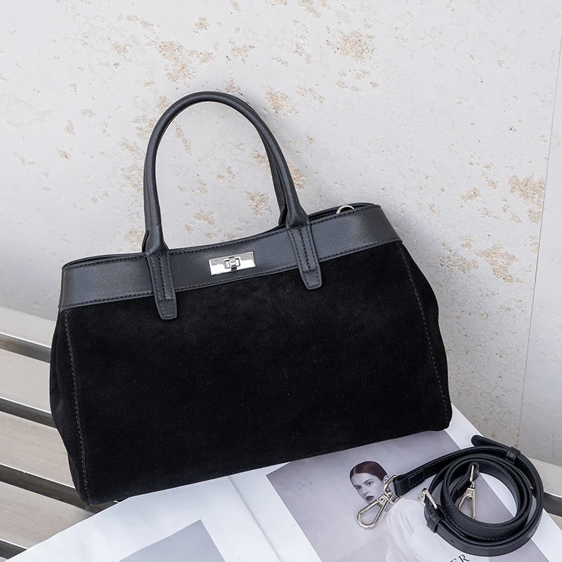 Women's Suede Leather Shoulder Bag – Soft Cowhide Handbag
