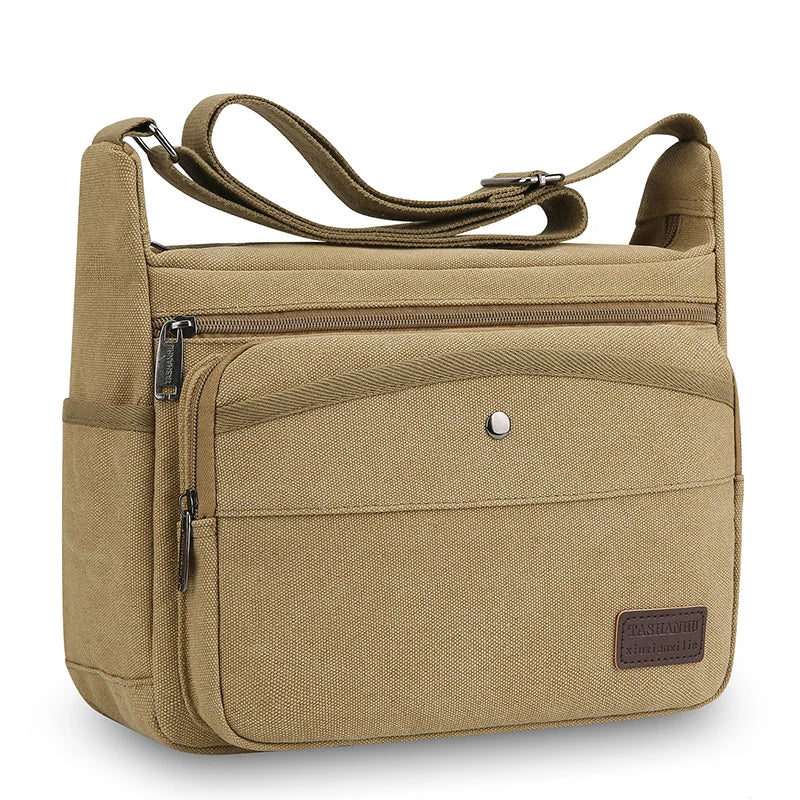 Men's Canvas Crossbody Shoulder Bag – Multi-Pocket Travel Messenger