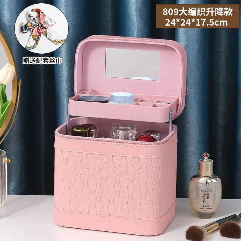 Large Makeup Organizer Box for Women – Professional Cosmetic Case with Mirror
