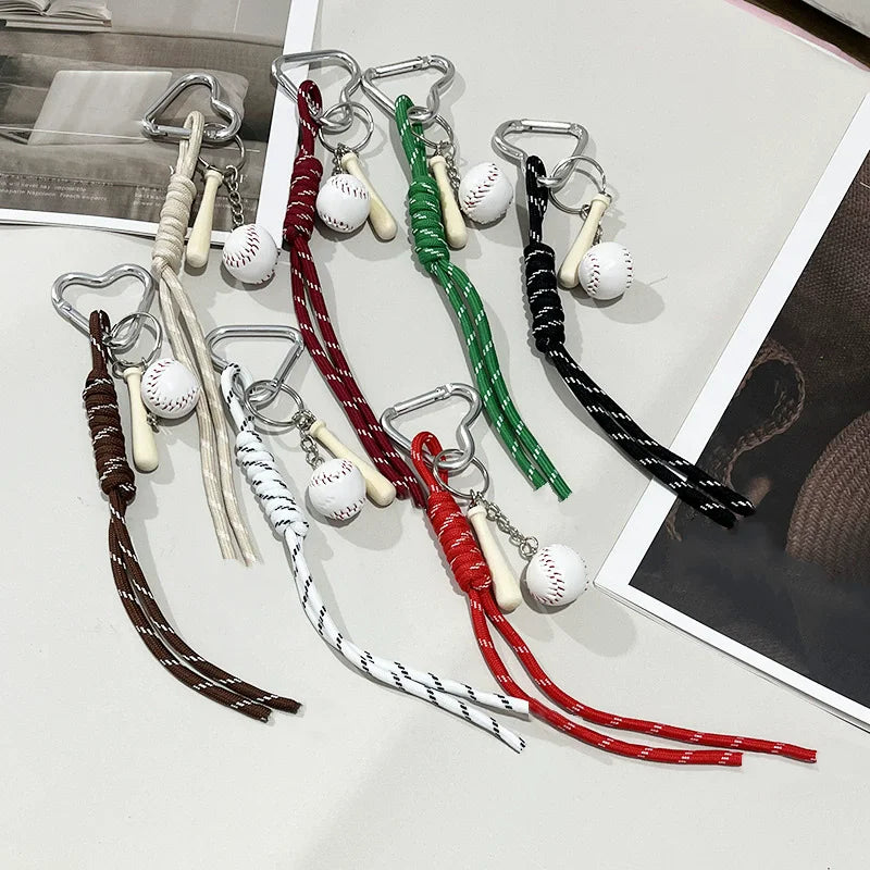 Baseball Bag Charm Keychain – Mini Ball & Bat Rope Pendant