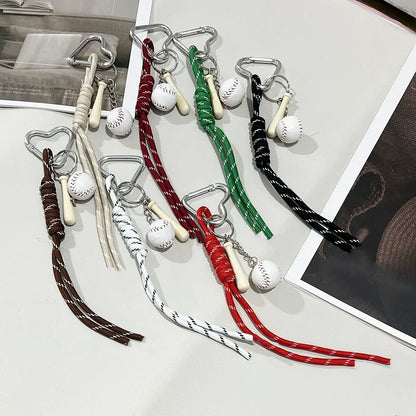 Baseball Bag Charm Keychain – Mini Ball & Bat Rope Pendant
