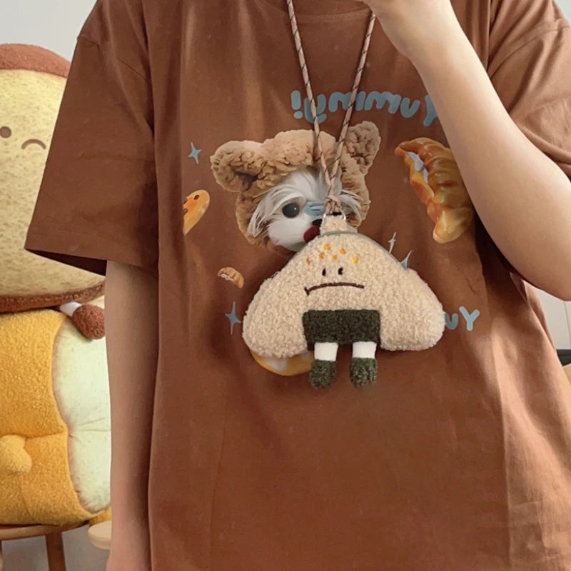 Kawaii Rice Ball Plush Crossbody Bag – Cute Cartoon Neck Purse