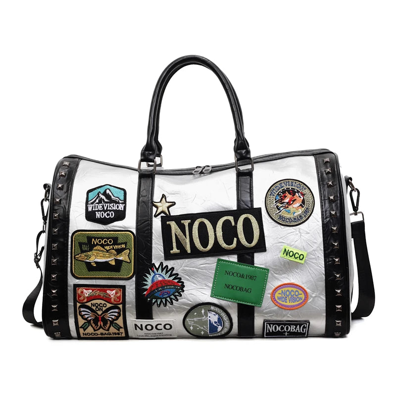 PU Leather Duffle Bag – Patch Detail Gym & Travel Bag for Men & Women
