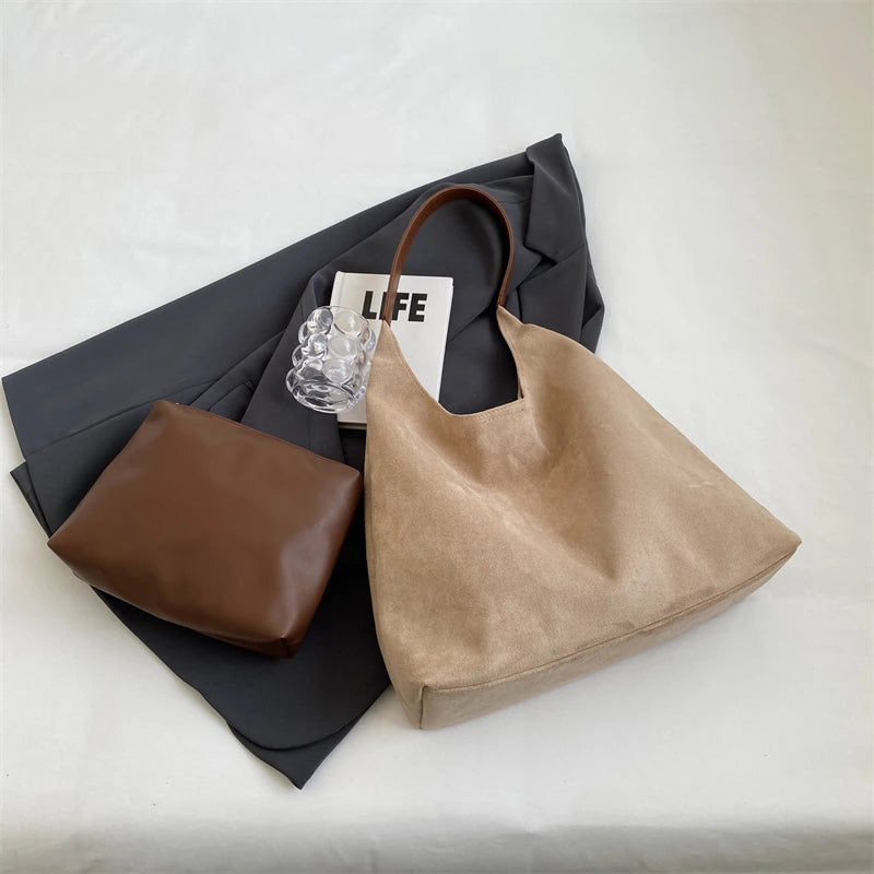 Soft Suede Hobo Shoulder Bag for Women – Large Luxury Handbag
