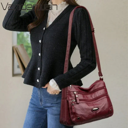 Women's Leather Shoulder Bag – Large Capacity Multi-Pocket Crossbody