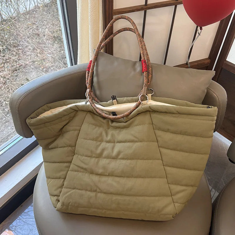 Quilted Puffer Tote Bag for Women – Lightweight Travel Shoulder Bag