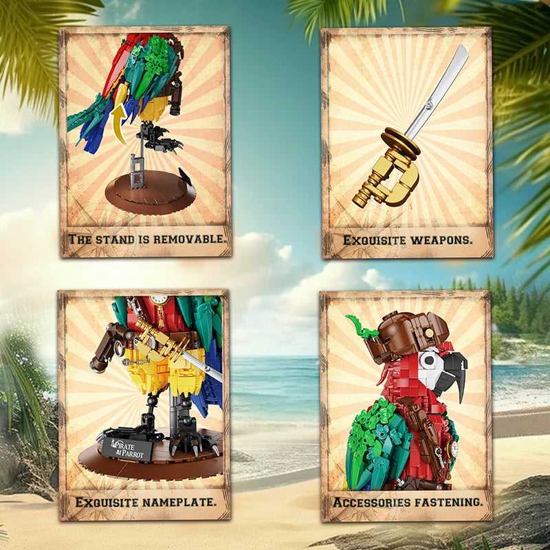 MOC Pirate Parrot Building Blocks – Creative Animal Room Decor Set