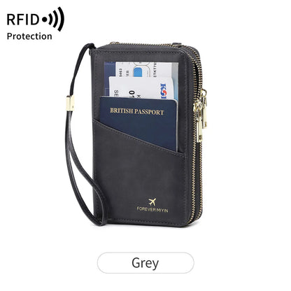 RFID Blocking Travel Passport Wallet – Large Capacity Double Zipper Organizer
