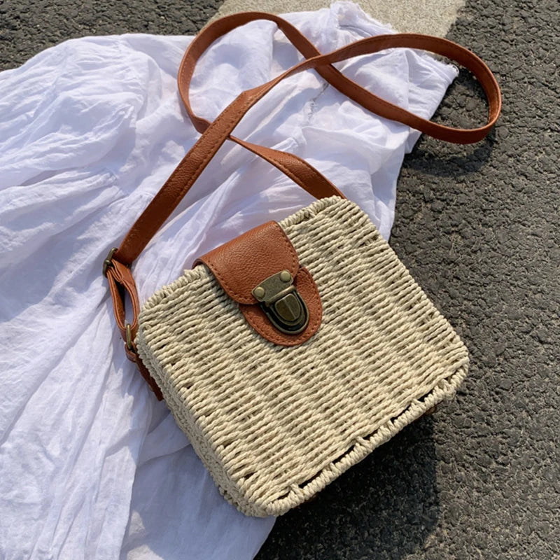 Rattan Straw Crossbody Bag – Handmade Woven Women's Purse
