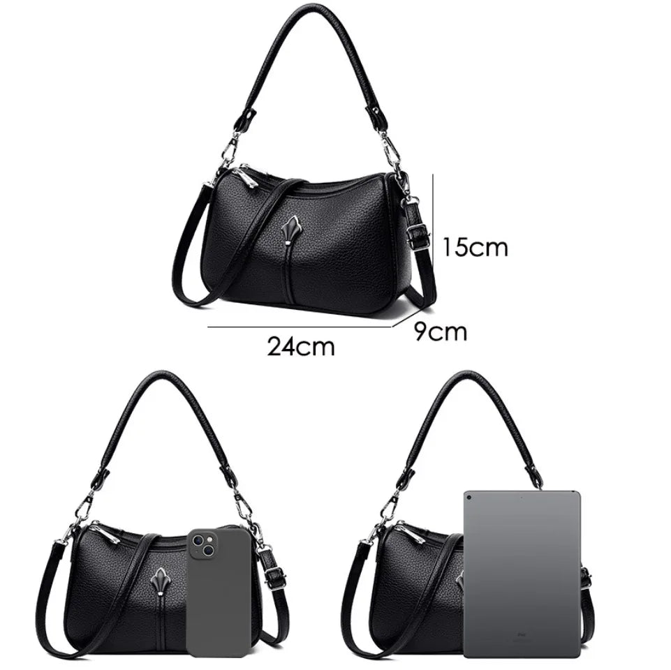 Leather Crossbody Shoulder Bag for Women – Dual-Zip Purse