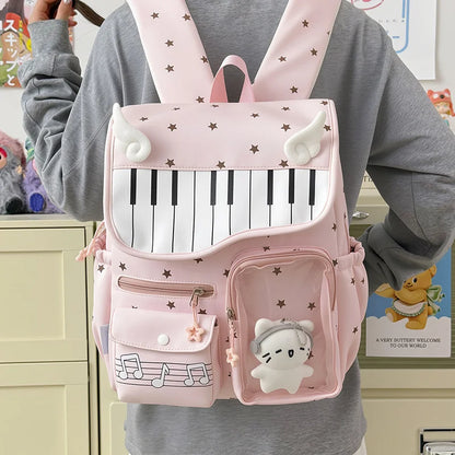 Kawaii Piano Key Ita Backpack with Transparent Pocket