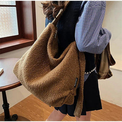 Woolen Plush Hobo Tote Bag – Large Capacity Shoulder Bag