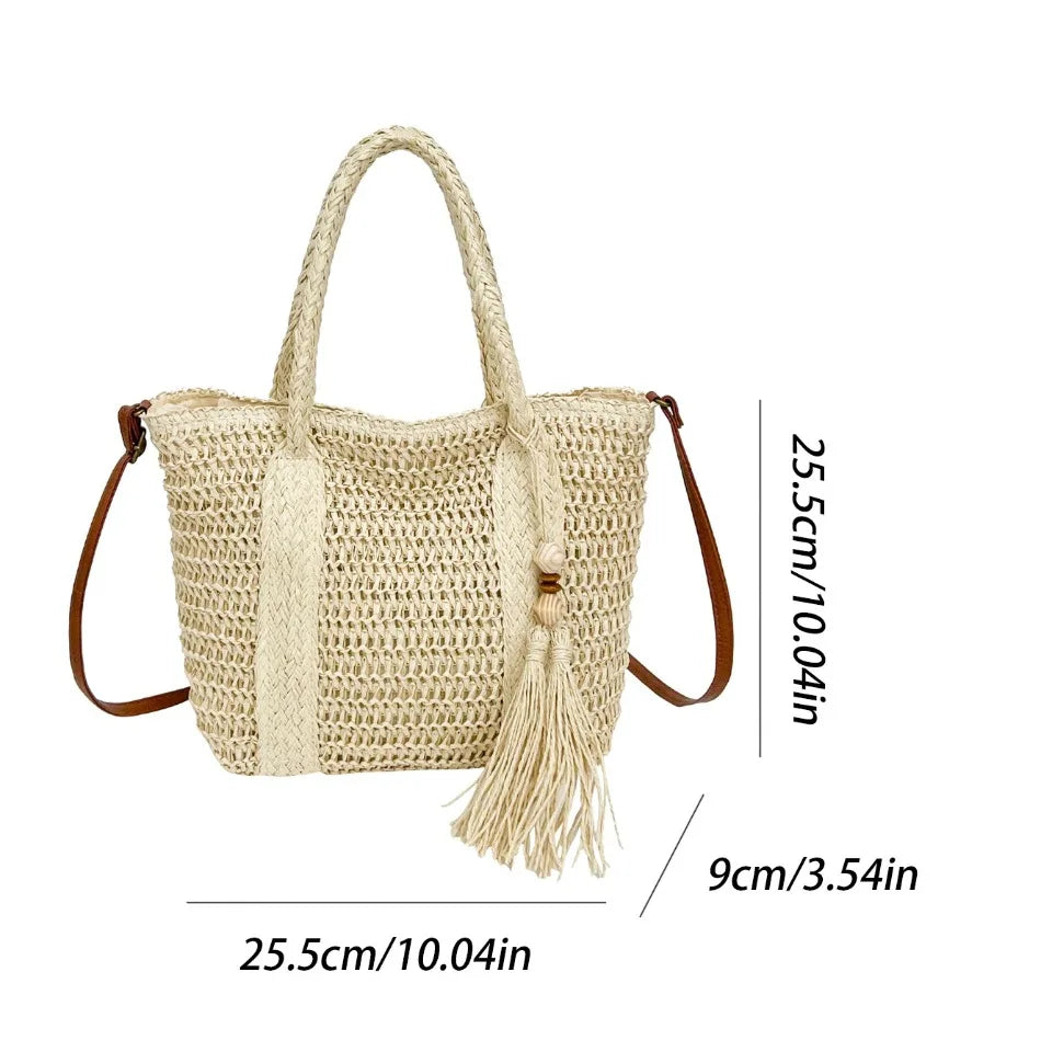 Straw Tote Crossbody Bag – Women's Large Handmade Beach Shoulder Bag
