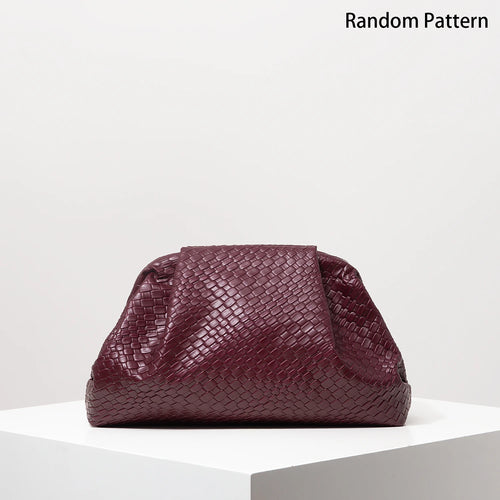 Vintage Artificial Leather Woven Pattern Clutch Bag Burgundy Formal Dresses Women Large Capacity