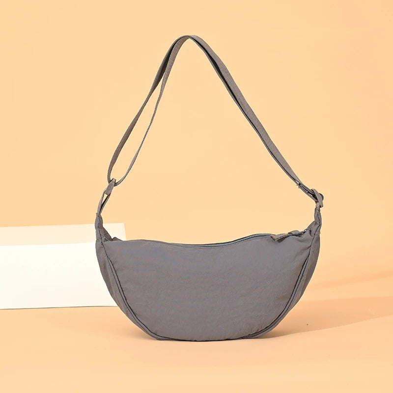 Nylon Crescent Shoulder Bag for Women – Casual Dumpling Crossbody