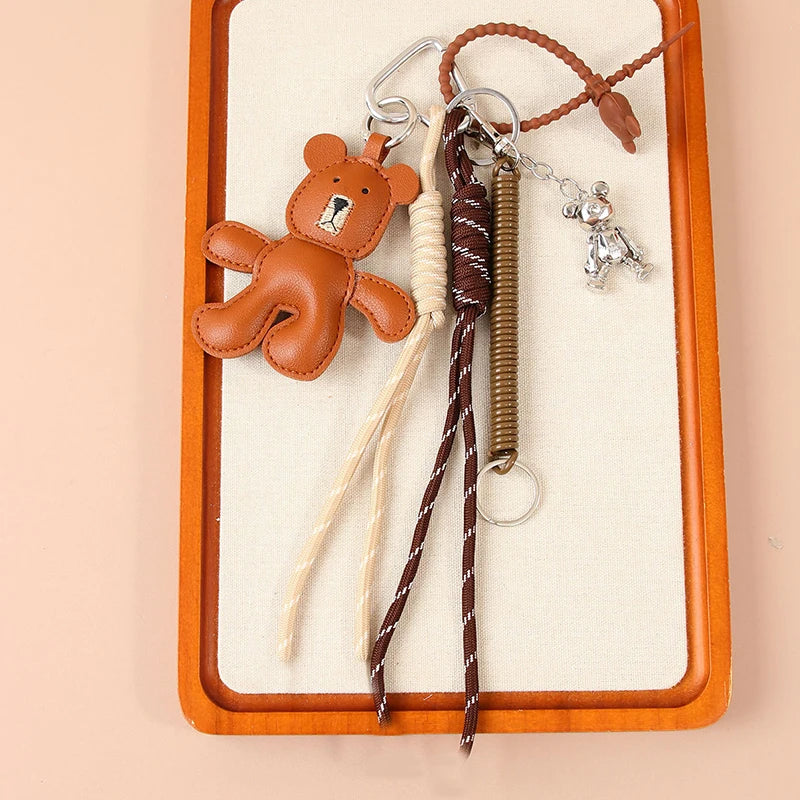 Little Bear Leather Keychain Pendant – Woven Rope Bag Charm