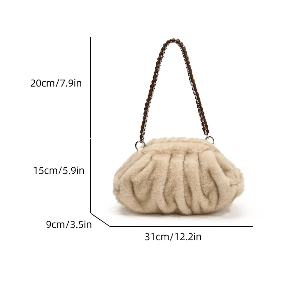 Luxury Women S Furry Pleated Purses Handbags Plush Cloud Bag Designer Chain Shoulder Bags Winter