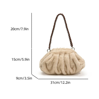 Luxury Women S Furry Pleated Purses Handbags Plush Cloud Bag Designer Chain Shoulder Bags Winter