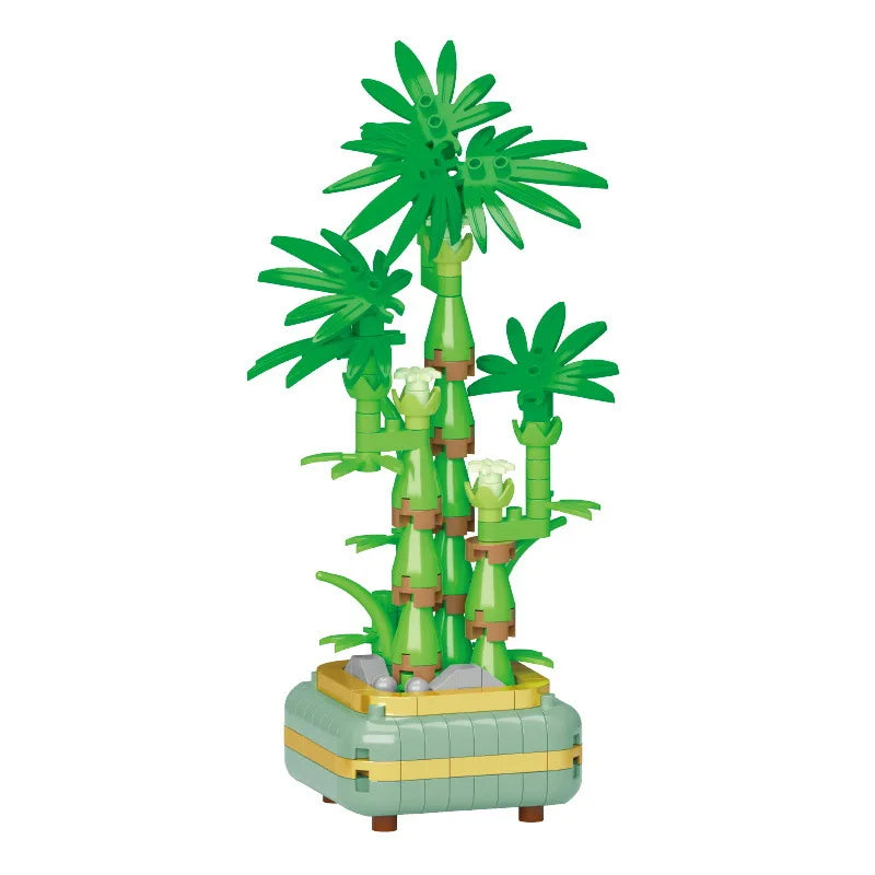 Micro Bonsai Building Blocks – Potted Plum Blossom & Succulent Plant Model