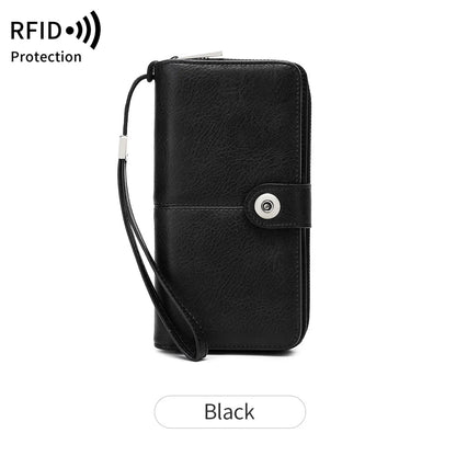 RFID Blocking Women's Long Wallet with Wrist Strap
