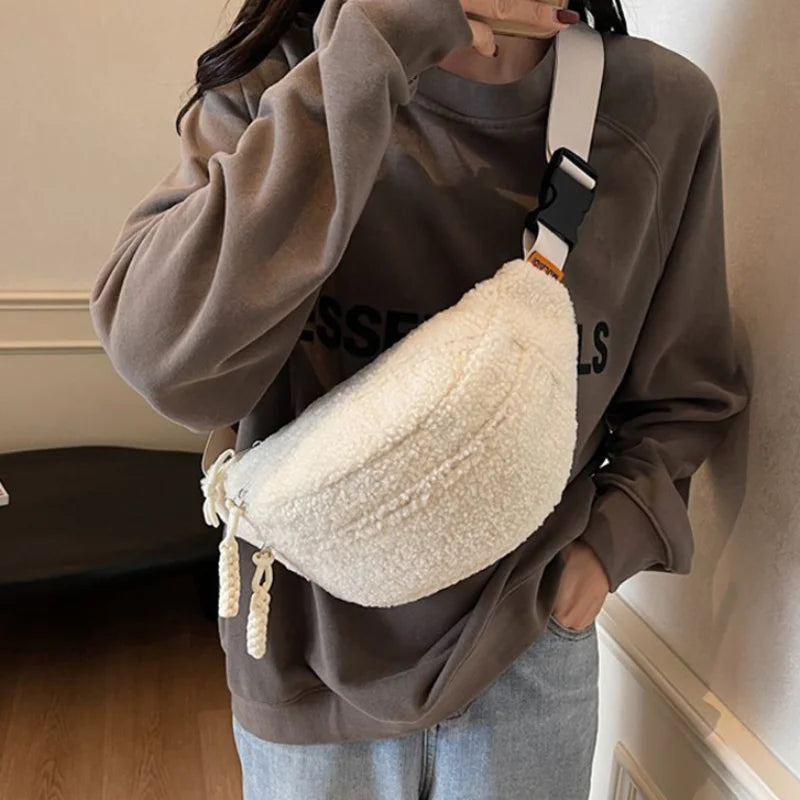 Cozy Faux Fur Waist Bag Women S Soft Winter Plush Crossbody Chest Adjustable Strap Casual Commuter