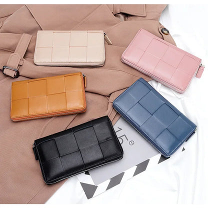Genuine Leather Women's Long Wallet – Woven Clutch Purse