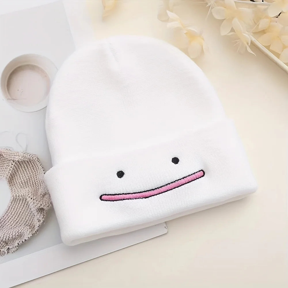 Embroidered Smile Knit Beanie – Stretchy Winter Hat