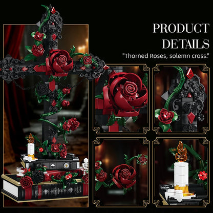 Gothic Rose Cross MOC Building Blocks Set – 1349pcs Floral Display
