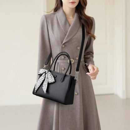 Women's Luxury PU Leather Tote Handbag – Soft Casual Shoulder Bag with Scarf