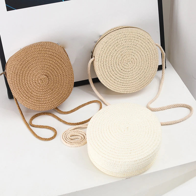 Round Straw Crossbody Bag – Handmade Woven Women's Purse