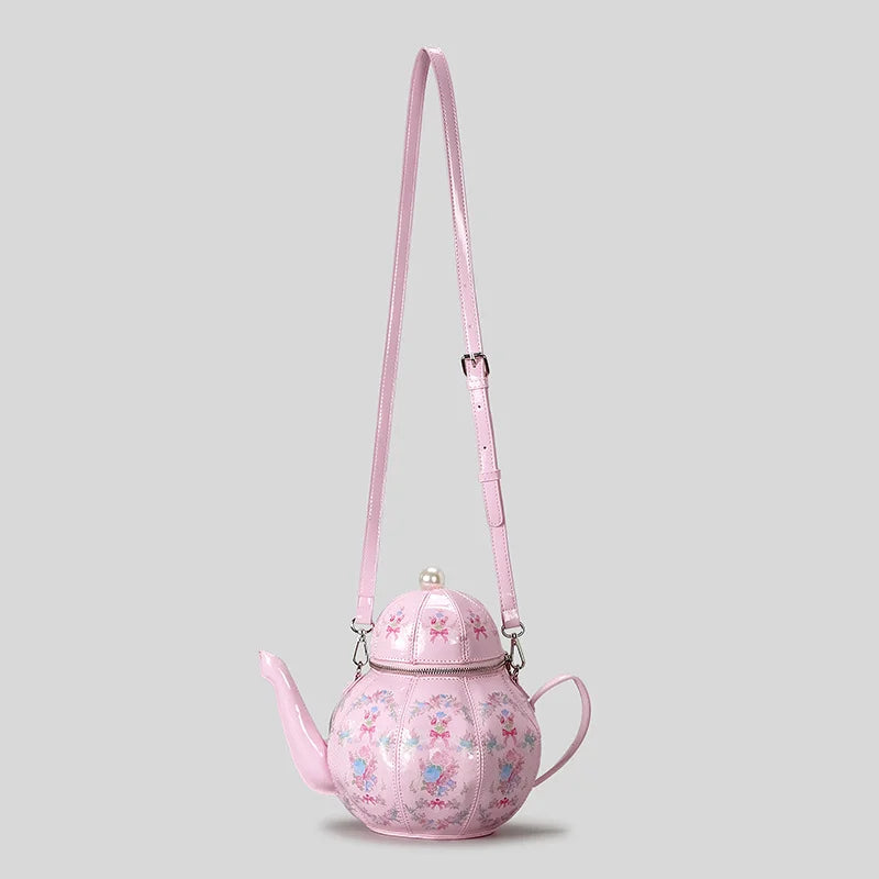 Creative Vintage Printed Teapot Design Women Handbags Pearls Chains Shoulder Bag Designer Luxury