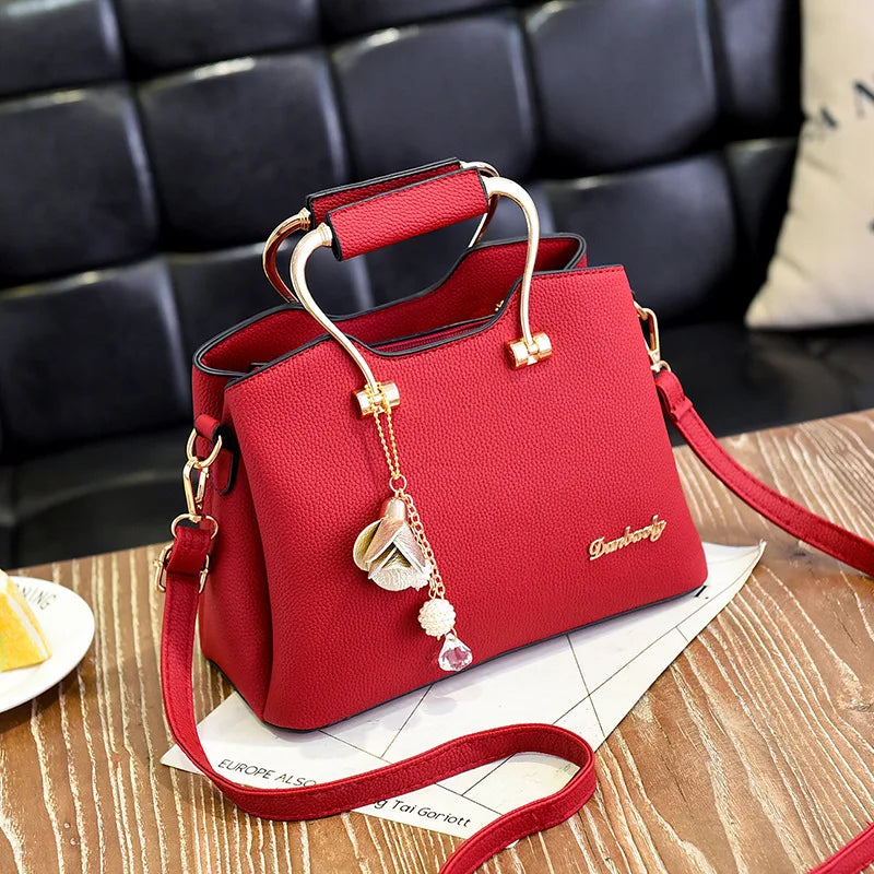 Women's PU Leather Crossbody Handbag with Metal Handle