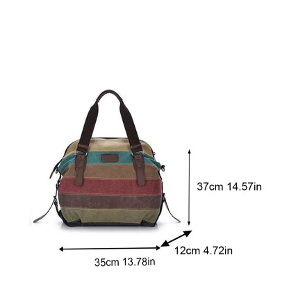 Rainbow Striped Canvas Shoulder Bag – Women's Patchwork Crossbody Tote