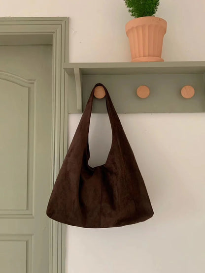 Vintage Faux Suede Hobos Women Shoulder Bags Large Capacity Tote Bag Retro Trend Autumn Big Shopper