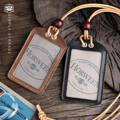 Horween Leather ID Badge Holder with Lanyard