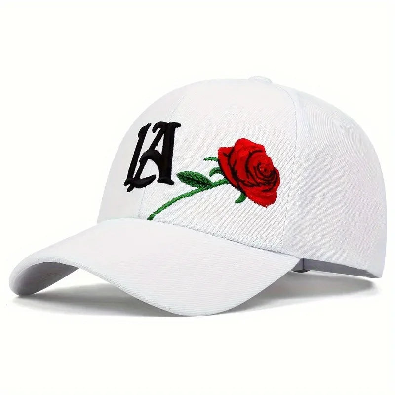 LA Rose Embroidery Baseball Cap – Adjustable Snapback Hat for Men & Women