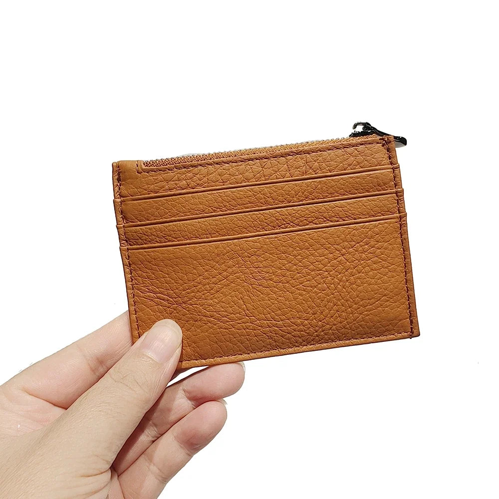 Genuine Leather Card Holder with Zipper Coin Purse – Slim Wallet
