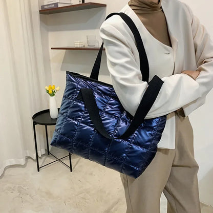 Quilted Puffer Tote Bag – Large Capacity Winter Shoulder Bag