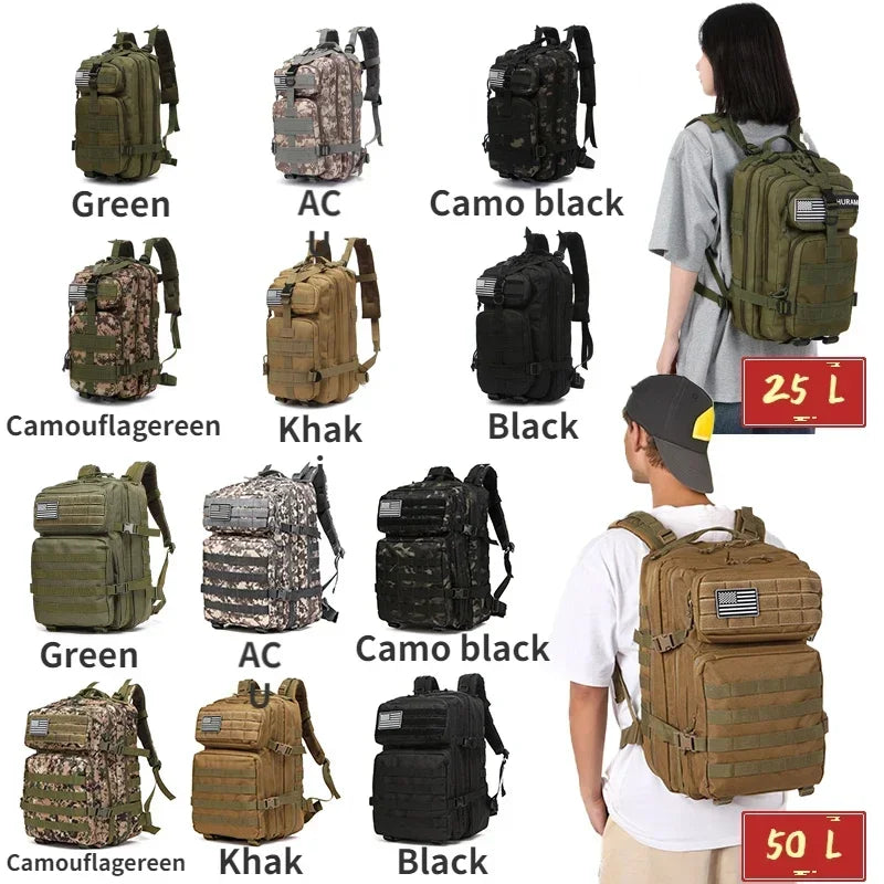 Tactical MOLLE Backpack 25L/50L – Military Assault Pack for Hiking & Camping
