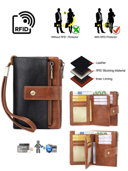 RFID Blocking Women's Trifold Wallet – Large Capacity Leather Purse