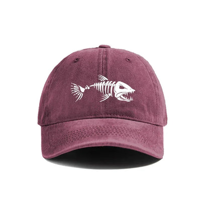 Fish Bone Baseball Cap Distressed Washed Cotton Fishing Hat