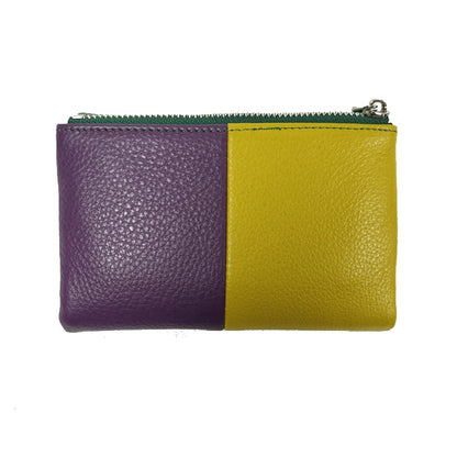Patchwork Genuine Cowhide Leather Trifold Wallet with Magnetic Closure